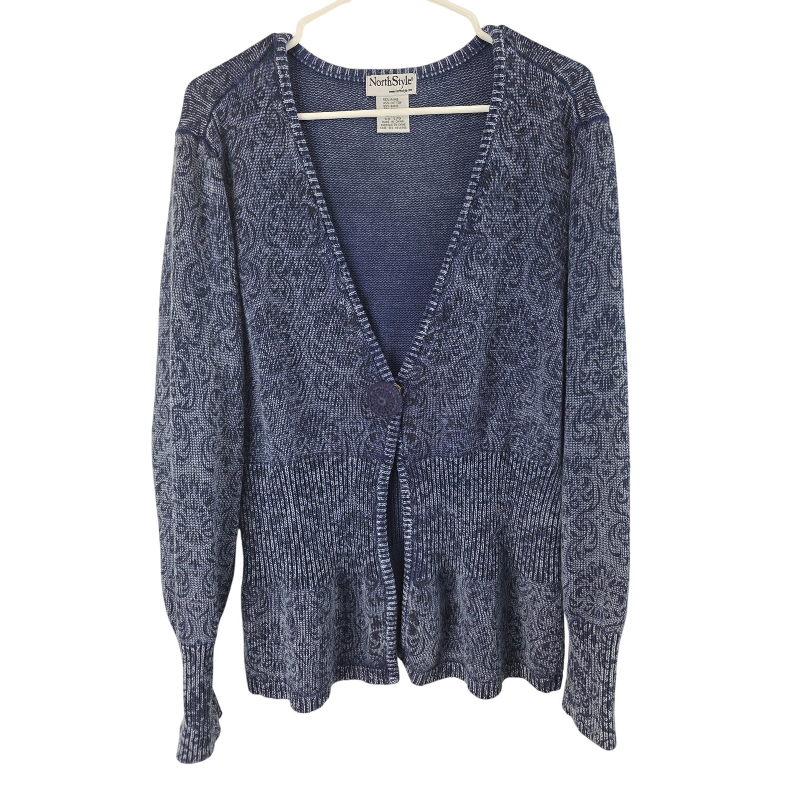 North Style Lagen Look Cardigan Sweater Art To Wear L Womens Blue Heavy